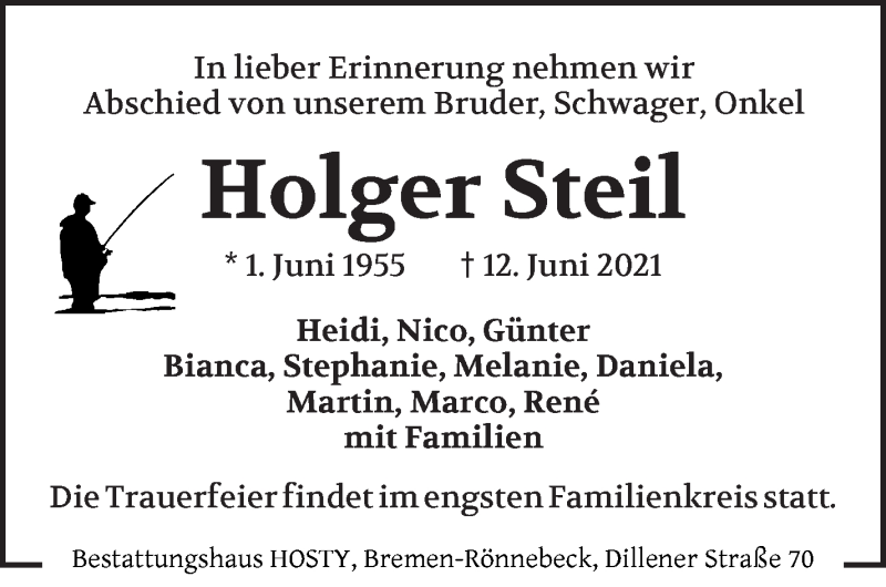Traueranzeige von Holger Steil von Osterholzer Kreisblatt