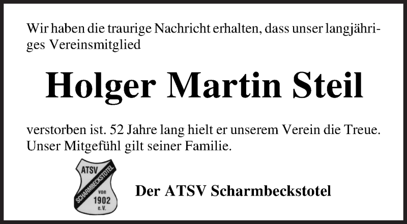 Traueranzeige von Holger Martin Steil von Osterholzer Kreisblatt