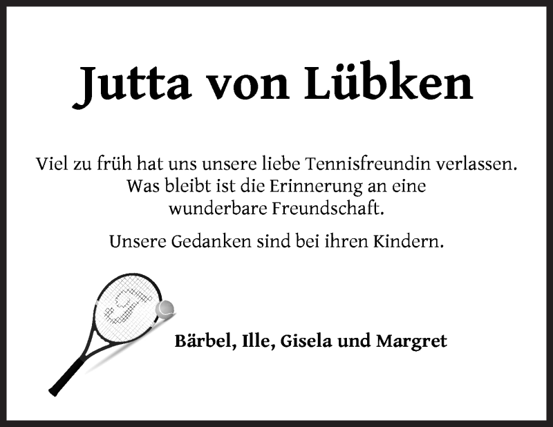  Traueranzeige für Jutta von Lübken vom 19.06.2021 aus Die Norddeutsche