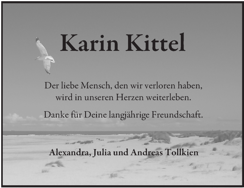  Traueranzeige für Karin Kittel vom 12.06.2021 aus WESER-KURIER