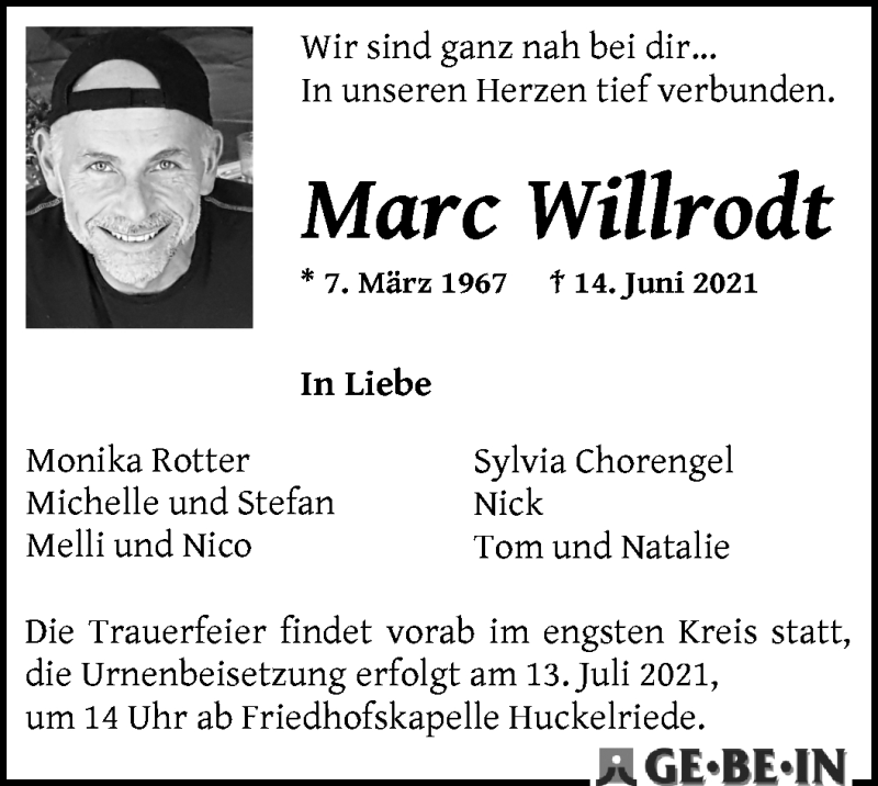  Traueranzeige für Marc Willrodt vom 26.06.2021 aus WESER-KURIER