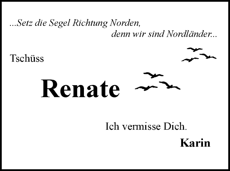 Traueranzeige von Renate  von WESER-KURIER
