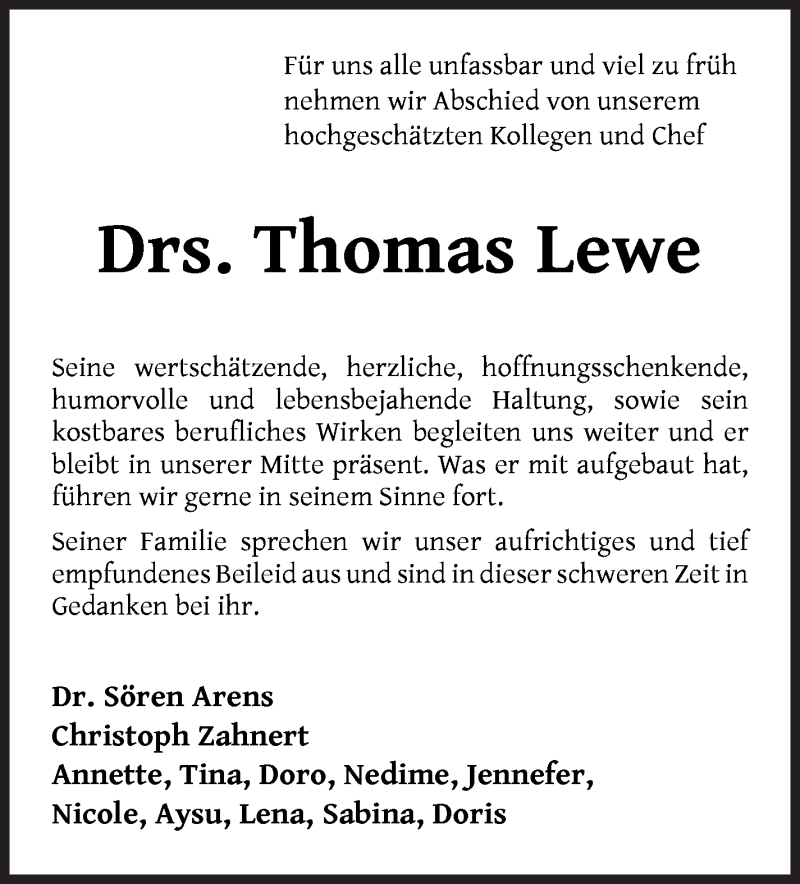  Traueranzeige für Thomas Lewe vom 12.06.2021 aus Delmenhorster Kurier