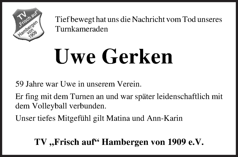  Traueranzeige für Uwe Gerken vom 23.06.2021 aus Osterholzer Kreisblatt
