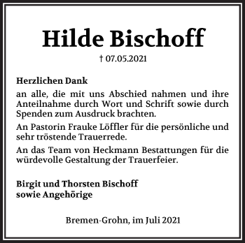 Traueranzeige von Hilde Bischoff