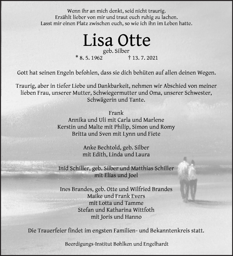  Traueranzeige für Lisa Otte vom 17.07.2021 aus WESER-KURIER