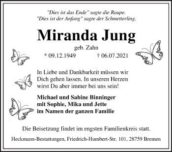 Traueranzeige von Miranda Jung