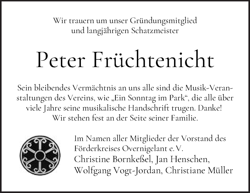 Traueranzeige von Peter Früchtenicht von WESER-KURIER