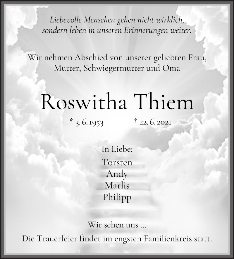 Traueranzeige von Roswitha Thiem von WESER-KURIER
