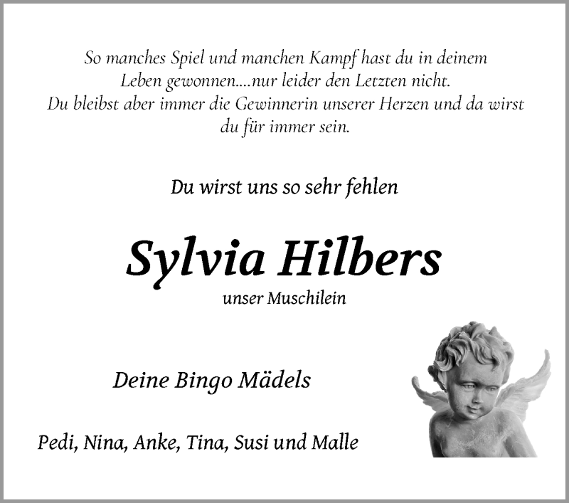 Traueranzeige für Sylvia Hilbers vom 03.07.2021 aus WESER-KURIER