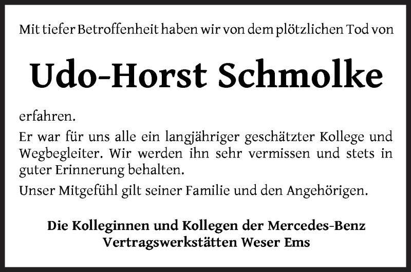  Traueranzeige für Udo-Horst Schmolke vom 27.07.2021 aus Osterholzer Kreisblatt
