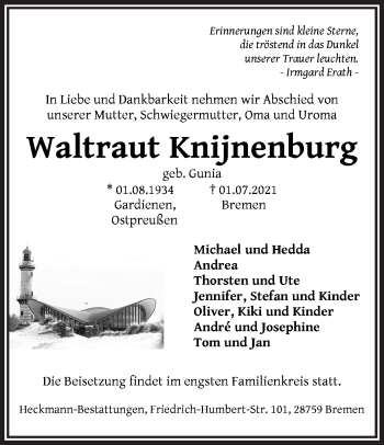 Traueranzeige von Waltraut Knijnenburg