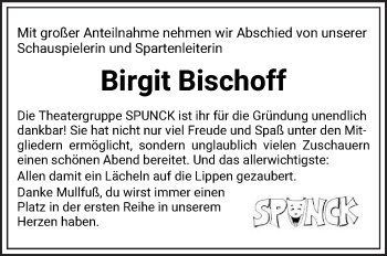 Traueranzeige von Birgit Bischoff