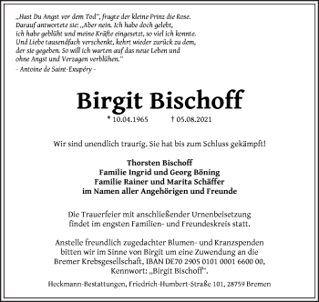 Traueranzeige von Birgit Bischoff