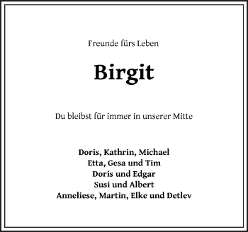 Traueranzeige von Birgit Bischoff