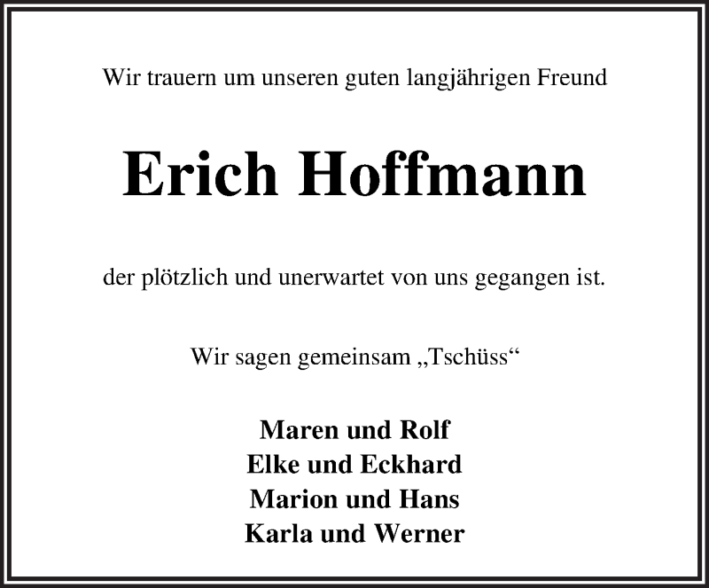 Traueranzeige von Erich Hoffmann von Osterholzer Kreisblatt
