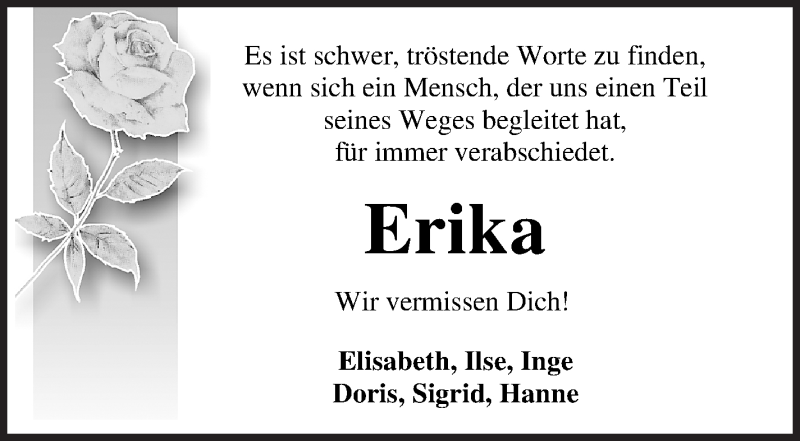 Traueranzeige von Erika Pukrop von Osterholzer Kreisblatt
