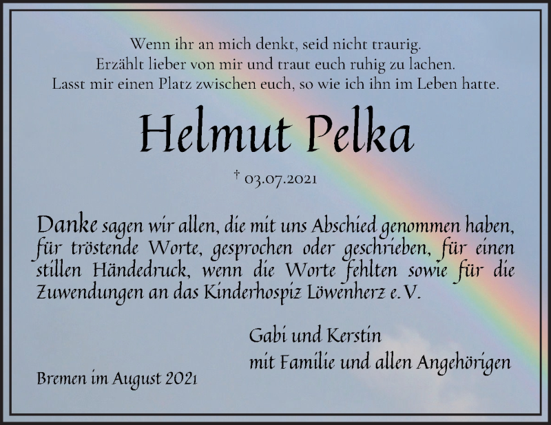 Traueranzeige von Helmut Pelka von WESER-KURIER