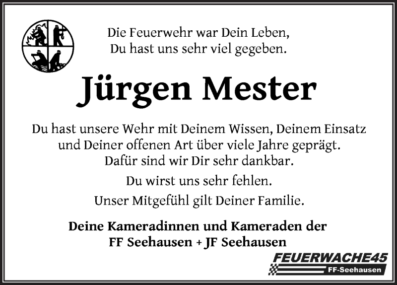  Traueranzeige für Jürgen Mester vom 21.08.2021 aus WESER-KURIER
