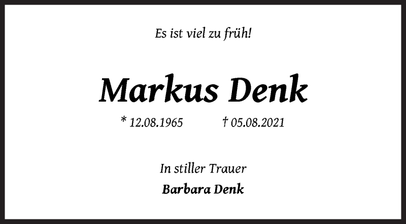  Traueranzeige für Markus Denk vom 14.08.2021 aus WESER-KURIER