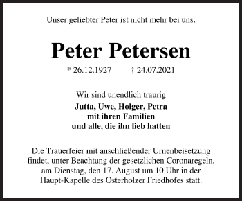 Traueranzeige von Peter Petersen