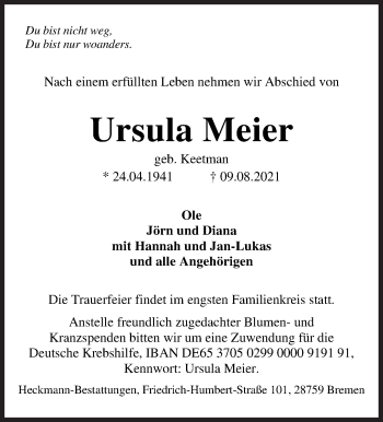 Traueranzeige von Ursula Meier