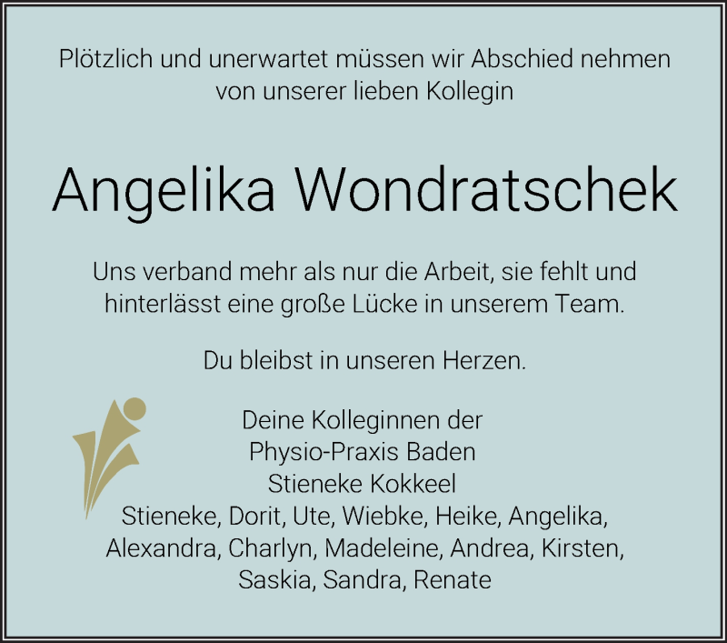  Traueranzeige für Angelika Wondratschek vom 11.09.2021 aus WESER-KURIER