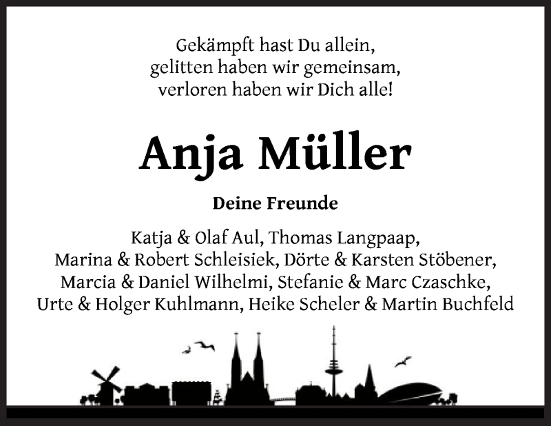  Traueranzeige für Anja Müller vom 04.09.2021 aus WESER-KURIER