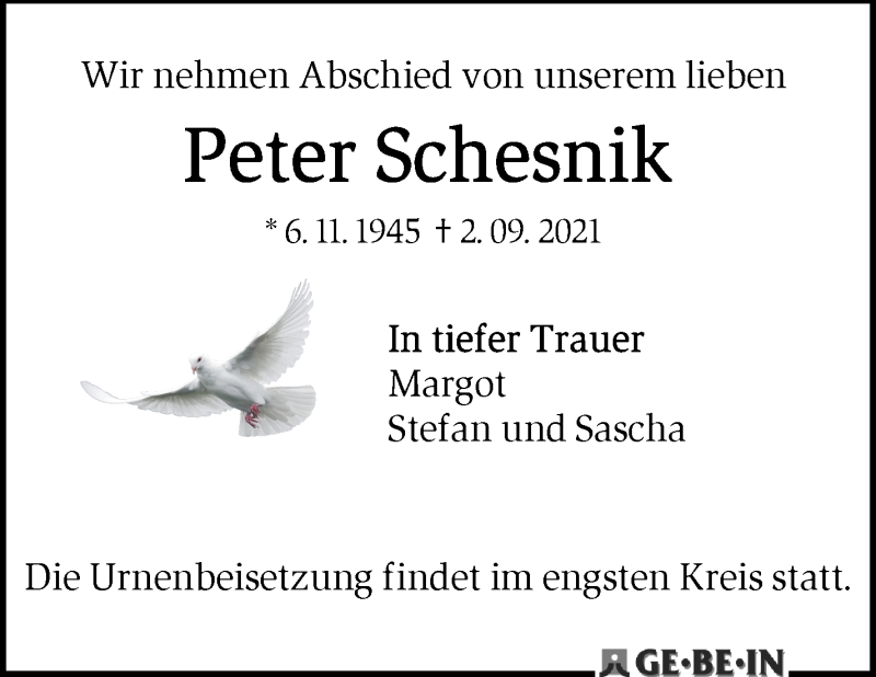 Traueranzeige von Peter Schesnik von WESER-KURIER