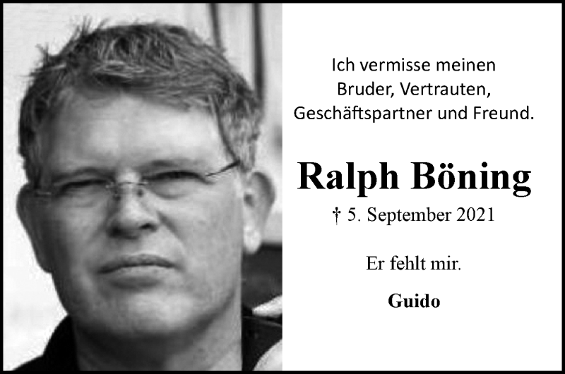  Traueranzeige für Ralph Böning vom 11.09.2021 aus WESER-KURIER