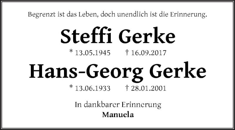 Traueranzeige von Steffi und Hans-Georg Gerke von WESER-KURIER