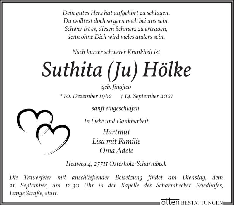  Traueranzeige für Suthita Hölke vom 17.09.2021 aus Osterholzer Kreisblatt