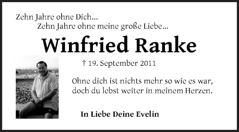  Traueranzeige für Winfried Ranke vom 18.09.2021 aus Die Norddeutsche