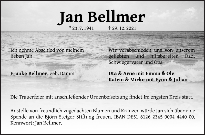  Traueranzeige für Jan Bellmer vom 05.01.2022 aus WESER-KURIER