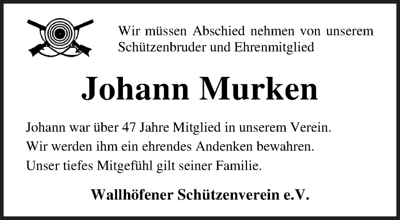  Traueranzeige für Johann Murken vom 13.01.2022 aus Osterholzer Kreisblatt