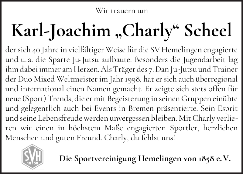  Traueranzeige für Karl-Joachim Scheel vom 29.01.2022 aus WESER-KURIER