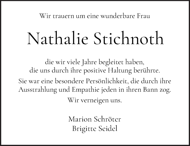 Traueranzeige von Nathalie Stichnoth von WESER-KURIER