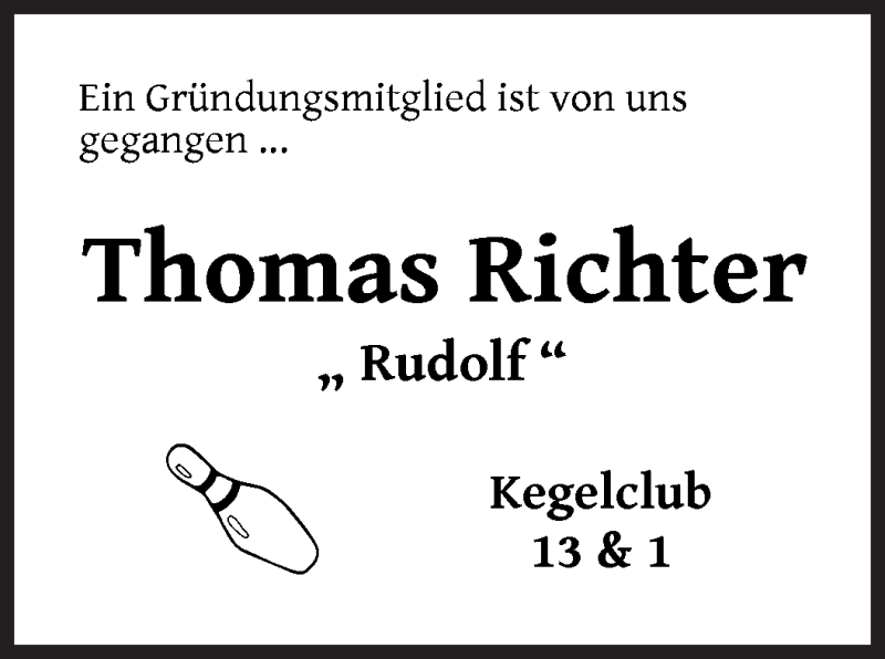 Traueranzeige für Thomas Richter vom 15.01.2022 aus WESER-KURIER