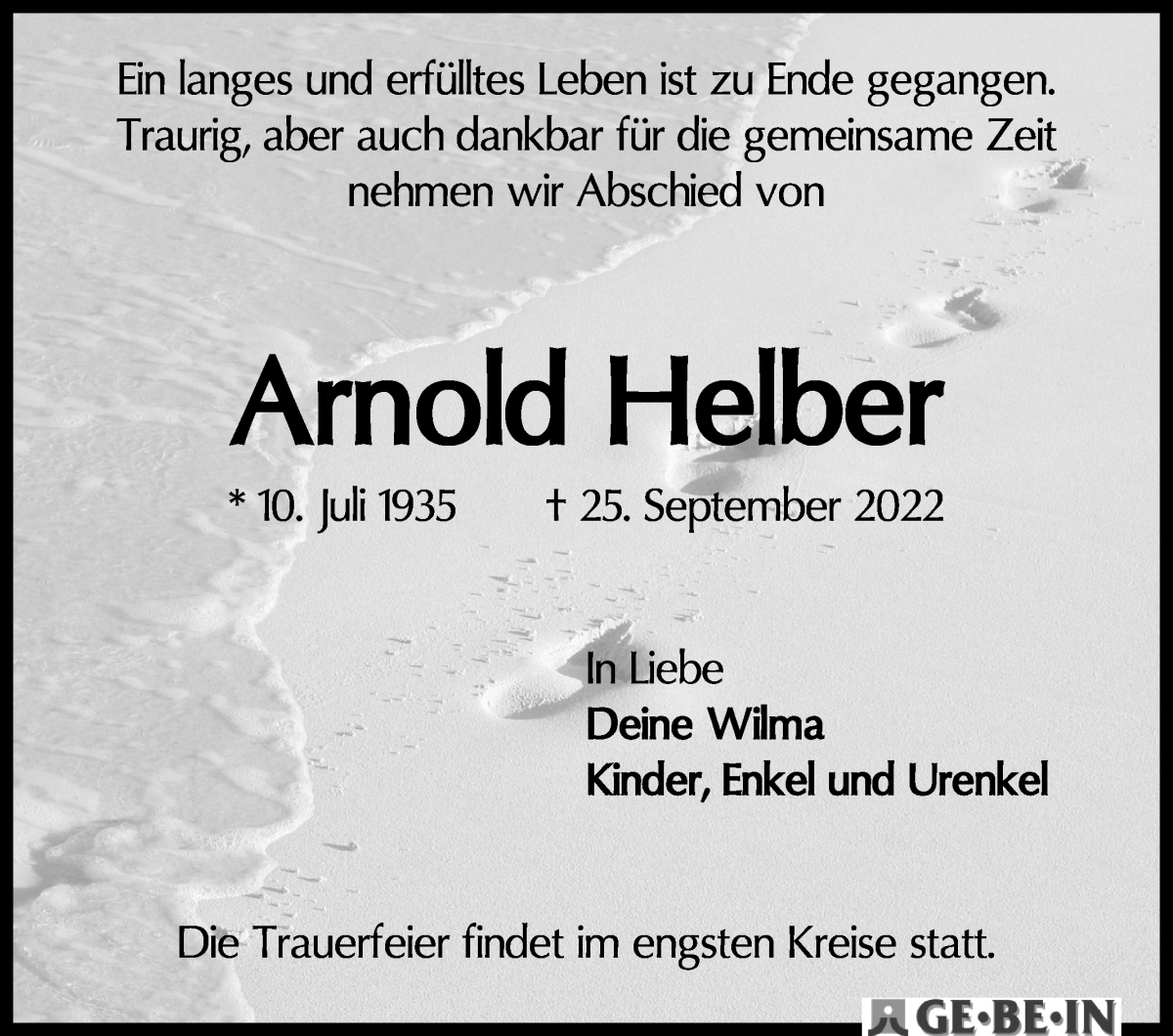 Traueranzeige von Arnold Helber von WESER-KURIER