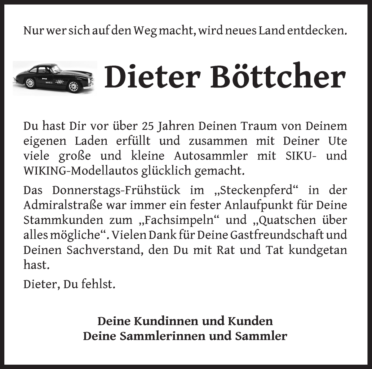 Traueranzeige von Dieter Böttcher von WESER-KURIER