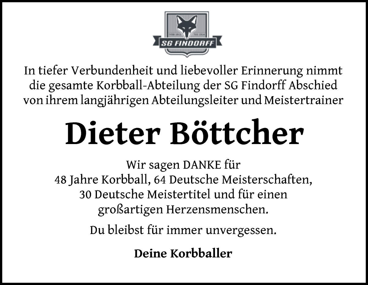 Traueranzeige von Dieter Böttcher von WESER-KURIER