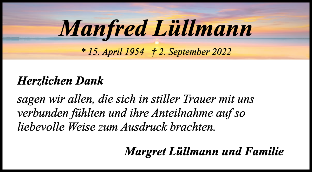  Traueranzeige für Manfred Lüllmann vom 22.10.2022 aus WESER-KURIER