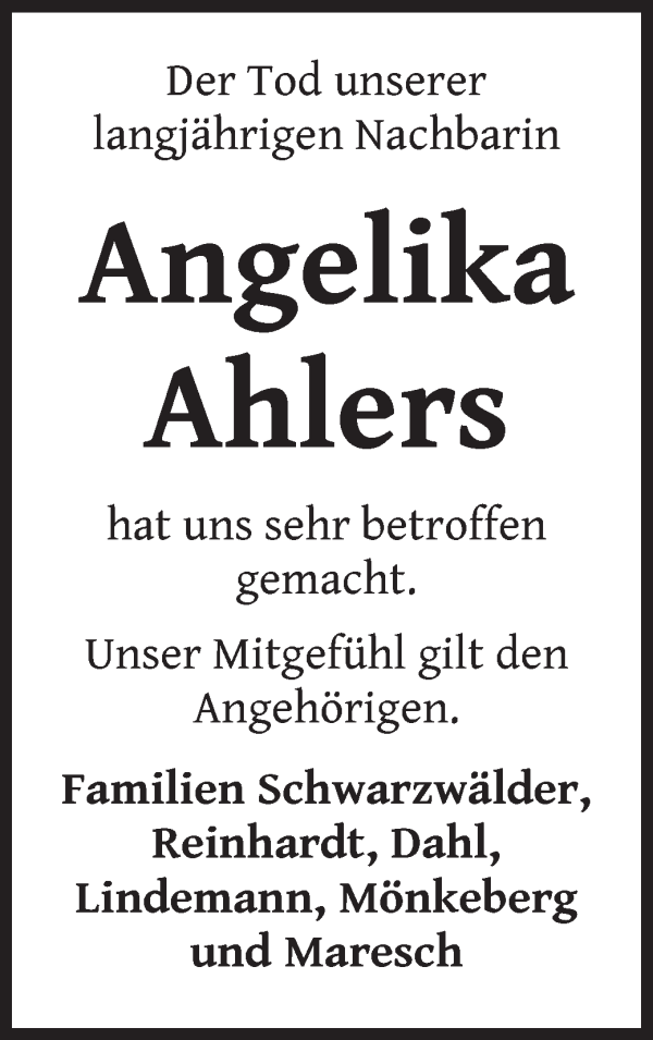 Traueranzeige von Angelika Ahlers von WESER-KURIER