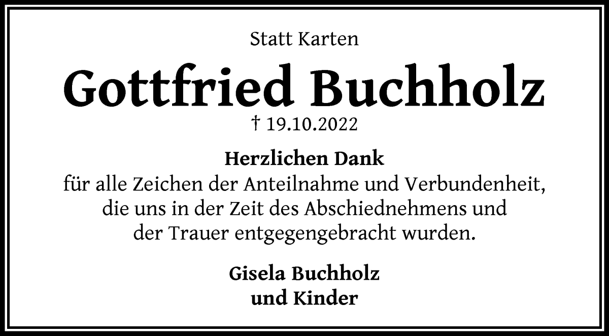 Traueranzeige von Gottfried Buchholz von WESER-KURIER