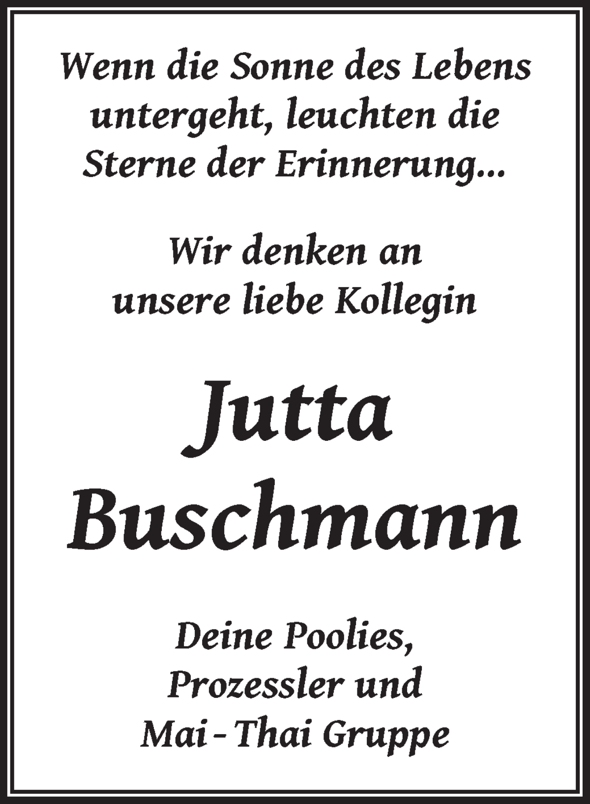  Traueranzeige für Jutta Buschmann vom 12.11.2022 aus WESER-KURIER