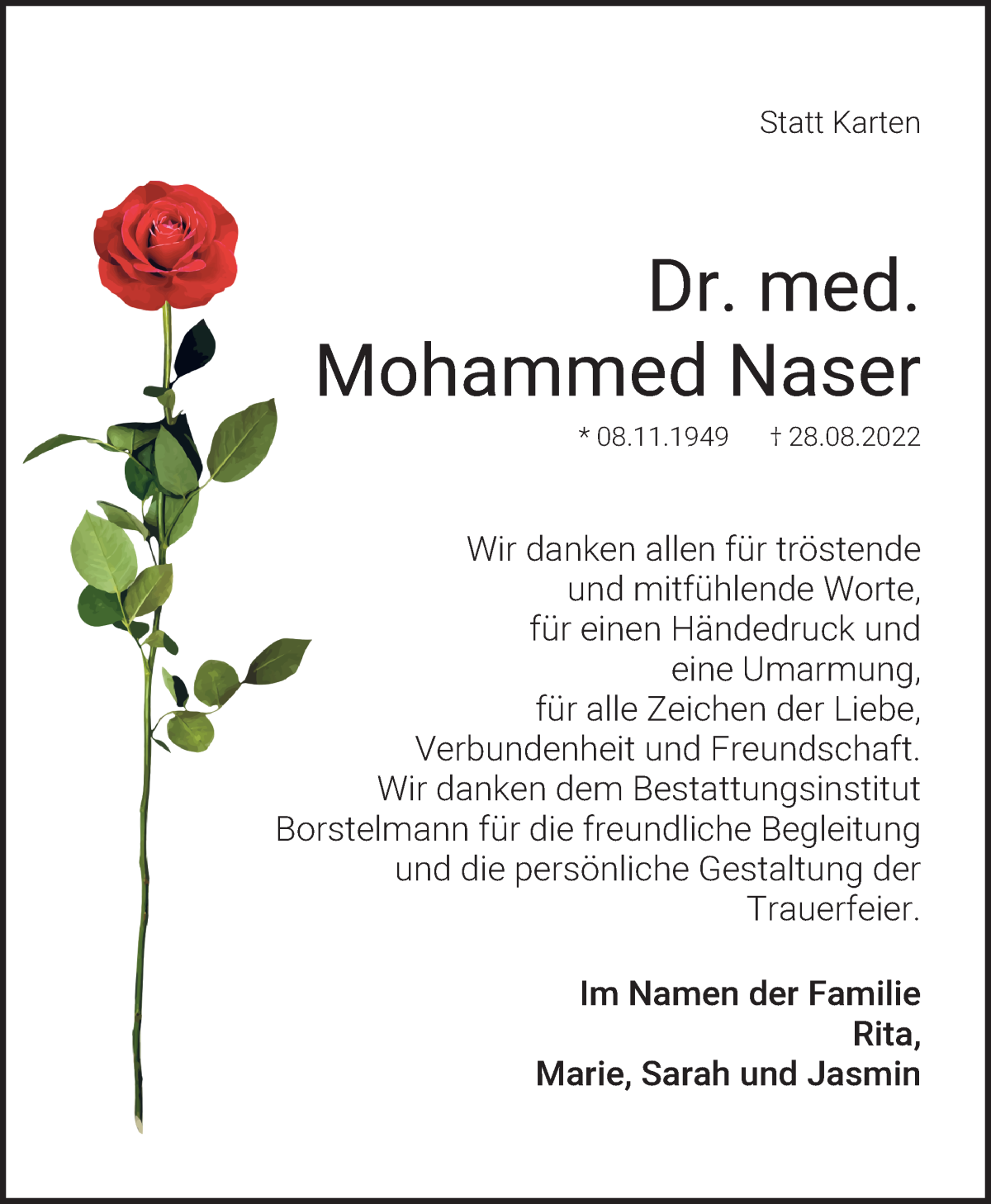  Traueranzeige für Mohammed Naser vom 08.11.2022 aus WESER-KURIER