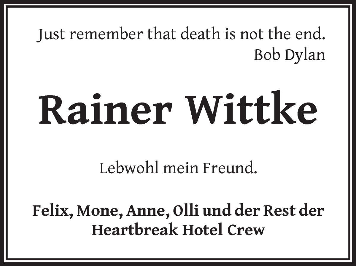  Traueranzeige für Rainer Wittke vom 19.11.2022 aus WESER-KURIER