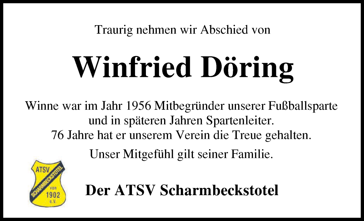  Traueranzeige für Winfried Döring vom 25.11.2022 aus Osterholzer Kreisblatt