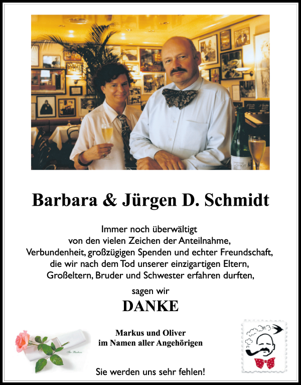 Traueranzeige von Barbara und Jürgen D. Schmidt