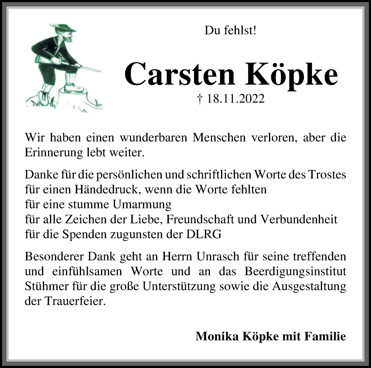  Traueranzeige für Carsten Köpke vom 17.12.2022 aus Die Norddeutsche